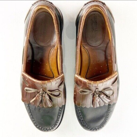 Johnston Murphy Mens Aragon Loafers Size 10.5 Brown Black Tassel Kiltie Moc Shoe - Picture 7 of 12